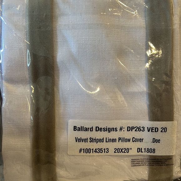 Pair Ballard Designs Velvet Striped Linen Pillow Covers, White and Doe 20”x20” - Picture 6 of 6